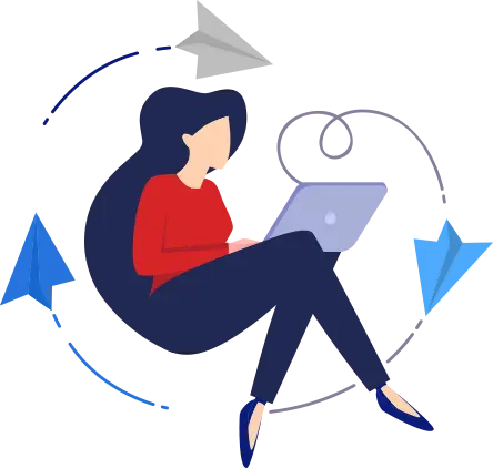 PCでメールを送る女性のイラスト