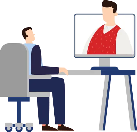 PCでミーティングしている男性のイラスト