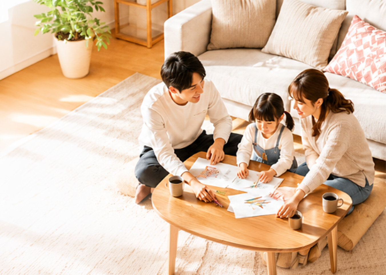 家族で相談する様子