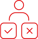 チェックと✗マークを持つ人のアイコン